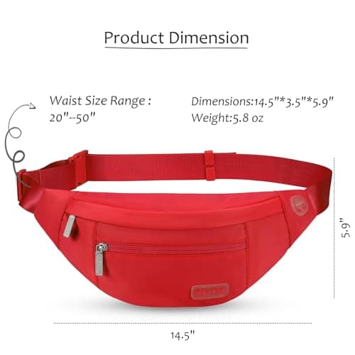 MAXTOP Large Bumbag Waist Fanny Pack Running Belt for Men Women Unisex Bum Bag with Headphone Jack and 4-Zipper Pockets Adjustable Belt for Travel Running Jogging Workout Hiking Gifts Red — view 5