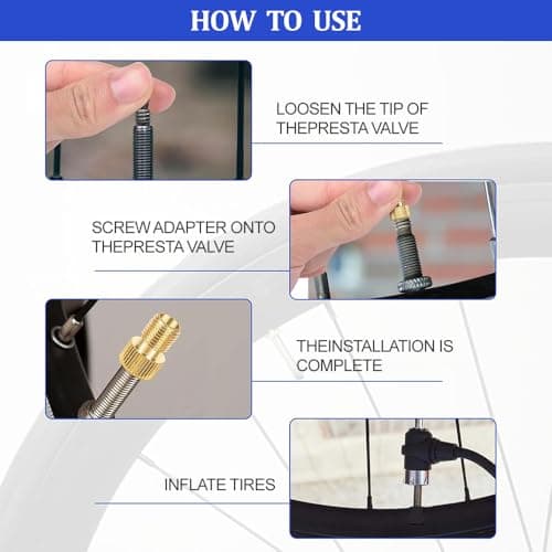 WOLMIK Bicycle Valve Adapter - 6 Pack Brass Presta Valve Adaptor, Convert Presta to Schrader for Bikes and Cars, Inflate Tire Using Standard Pump or Air Compressor — view 3