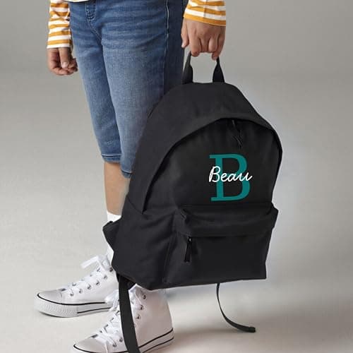 HotScamp Personalised School Backpack with Custom Colour Initial and Name Rucksack, Customised Bag For Back to School Primary High Preschool Nursery College Work Bag Travel Gym Back Pack - Navy Large — view 3