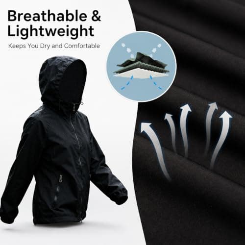 Innfttwo Lightweight Rain Jackets Womens ladies Waterproof Jackets with Hood Packable Raincoat Women, Black, XS — view 3