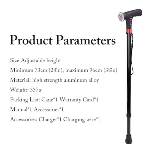 Walking Stick - Folding Cane With LED Light | Foldable Walking Stick With With Alarm Led Light Radio | Anti-slip Rubber Base Adjustable Walking Stick | Walking Sticks For Seniors, Travel, Old Age — view 2