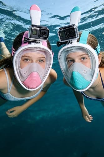 Snorkel Mask for Kids,Full Face Diving Mask Anti-Fog, Anti-Leak 180°view Design, Snorkeling Mask Set for Kids Girls Boys- Sports Camera Compatible(Green XS) — view 5