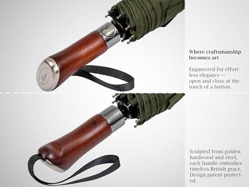 Balios Folding Umbrella Lux Hardwood Handle Auto Open Close Olive Green — view 3