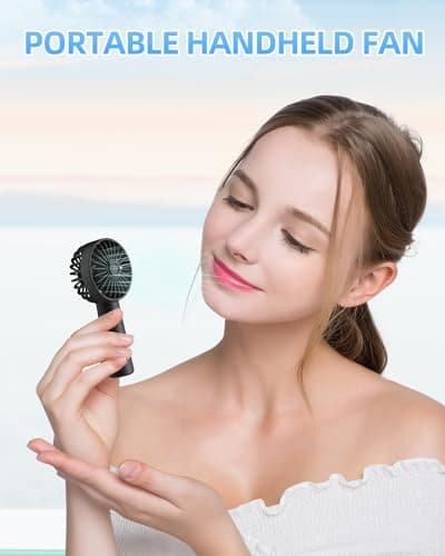 Portable Handheld Fan, Small Personal Hand Fan with 3 Speeds 1800mAh USB Rechargeable, Mini Hand Held Fan for Makeup Eyelash, Travel Gifts for Girls Women Kids — view 2