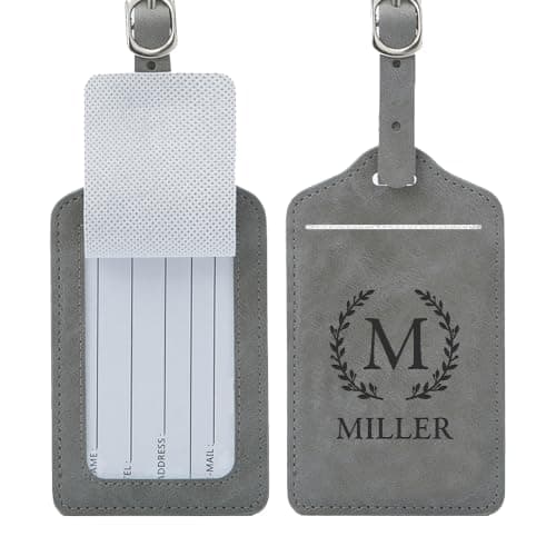 EDSG Personalised Luggage Tags for Suitcases, Custom Suitcase Tags with Name ID Card, Leather Luggage Tag Luggage Labels for Travel, Checked Luggage, Suitcases, Backpacks (Luggage Tag Grey, Design 4)