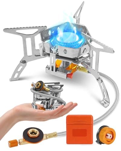 Olutula Portable Camping Gas Stove Burner, Windproof 3500W Camping Stove with Piezo Ignition,Complete with Adapters and Converters for BBQs, Cooking, Fishing, Hiking Picnics