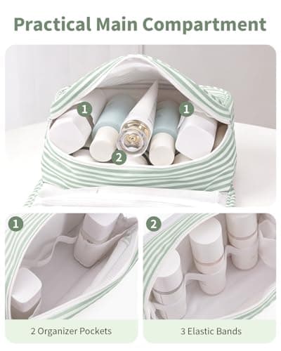 Narwey Hanging Toiletry Bag, Toiletry Bags for Women, Travel Toiletry Wash Bag Women, Toiletries Bag Washbag Makeup Bag Cosmetic Make up Organizer for Essentials (Mint Green Stripe) — view 3