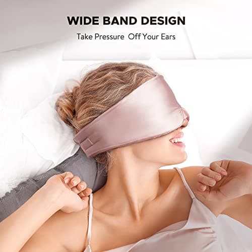 LitBear 100% Mulberry Silk Eye Mask for Sleeping, 22 Momme Silk Sleep Mask for Women and Men, Face-Hugging Padded Blackout Eye Cover for Side Sleeper with Adjustable Band, Pink — view 4