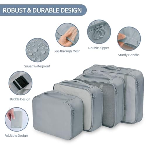12Pcs Packing Travel Cubes for Suitcase Luggage Organizers with 5 Drawstring Bags,Suitcase Organiser Bag with Waterproof Shoe Storage Bag Compression Pouches Grey — view 4