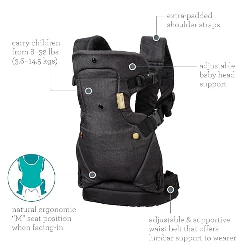 Infantino Flip 4-in-1 Convertible Baby Carrier, Adjustable, Ergonomic Babywearing, Registry Essential, Baby Carrier for Newborn to Toddler, Black and Gold — view 4