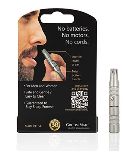 Groom Mate Platinum Manual Nose & Ear Hair Trimmer - XL Professional Stainless Steel Manual Nose & Ear Hair Trimmer for Men, Battery Free Hand Powered Rotary Blade Grooming Tool, Silver — view 2