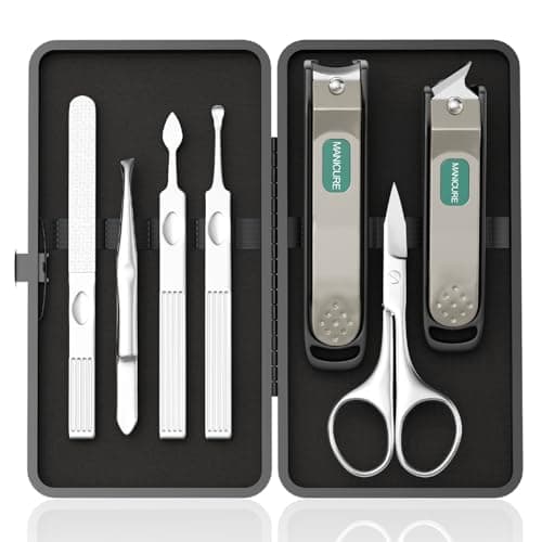 ESSBES Professional Manicure Set for Men & Women, 7-Piece Stainless Steel Nail Grooming Kit with Large Nail Clippers, Travel Manicure Kit in Black PU Leather Case