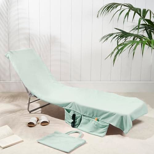Brentfords Sunlounger Towel with Pockets, Soft Quick Dry Fabric Lightweight Easy Storage Large Beach Towel with Pockets For Travel Poolside or Beach Days, Sage - 75 x 215cm