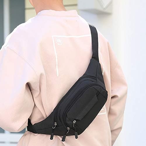 Bumbag Waist Bag, Waterproof 4 Zip Pockets Fanny Pack Waistpacks, Black — view 6