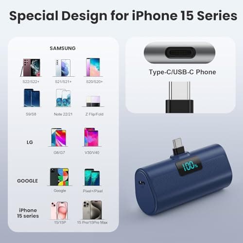 Power Bank Portable Charger for iPhone, Upgraded 5200mAh PD USB C Fast Charging Battery Pack, Ultra-Compact Powerbank Compatible with iPhone 17/16/15 Series, Samsung S25/24 Series, Huawei etc-Blue — view 5