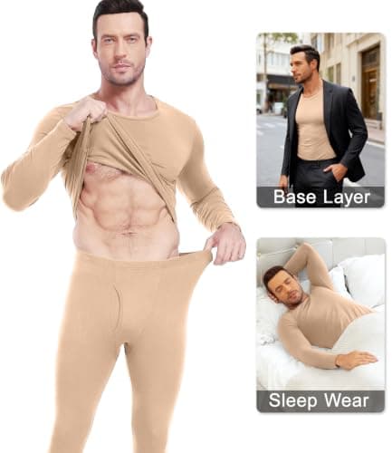 wirarpa Men's Thermal Underwear Set Cotton Long Johns Base Layer Beige L — view 4