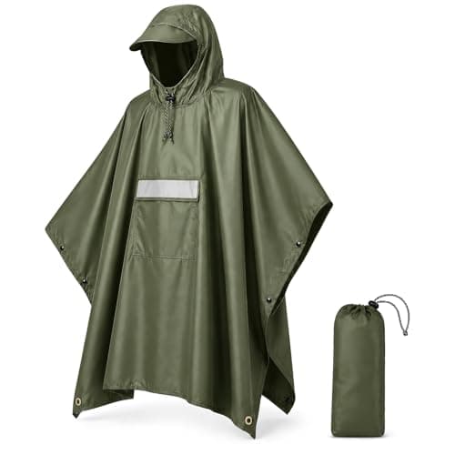 NWDEY Waterproof Poncho for Adults – Reusable Lightweight Rain Poncho with Reflective Strips & Front Pocket, Outdoor Raincoat for Camping, Hiking & Travelling (Green)
