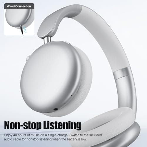 Wentronic Y06 Noise Cancelling Headphones,58H Playtime and 5 EQ Music Modes Wireless Over Ear Bluetooth Headphones with Microphone,Lossless Audio,Multipoint Connection,Foldable,Lightweight,Silver — view 3