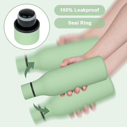flintronic 550ml Water Bottles with Strap,Double Wall Vacuum Insulated Water Bottles Keeps Drinks Cold 24 Hrs/Hot 12 Hrs|Leak Proof|BPA Free,Stainless Steel Water Bottles for Gym,Hiking-Matcha Green — view 4