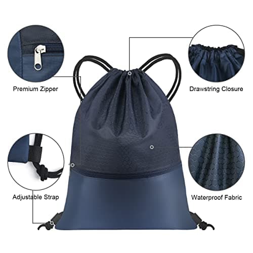 flintronic Drawstring Gym Bags, 2 Pack Waterproof Swimming Bag Sport Gym Sack, Large PE Bag Swim String Backpack with Zipper for School Sports Beach Holiday Travel - Kids & Adults — view 3