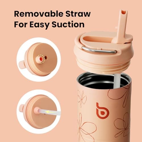 Bottle Bottle Insulated Water Bottle 700ml(24oz) with Straw and Lid Stainless Steel Sports Travel Gym Water Bottles Metal Drink Flask with Handle for Man and Women (Petal Passion) — view 5
