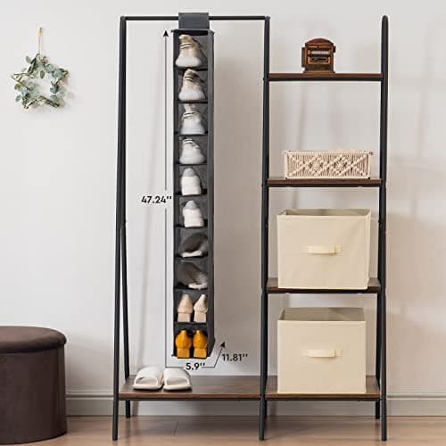YOUDENOVA Hanging Shoe Rack 10-Shelf Shoes Storage for Wardrobe Collapsible Hanging Shoe Organizer Slim Organiser Durable Fabric Wardrobe Storage Solutions for Shoes,Clothes,Hats -Grey — view 5