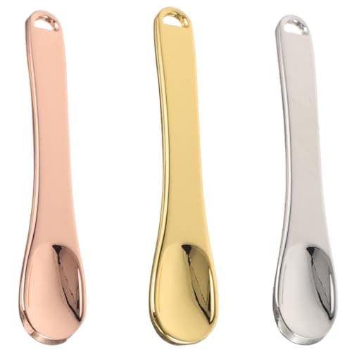 Operitacx 3pcs Mini Cosmetic Spatulas Reusable Face Cream Spoons Metal Beauty Applicators for Eye Cream and Skincare, Gold Silver Rose Gold Colors, Travel-friendly Tiny Makeup Scoops