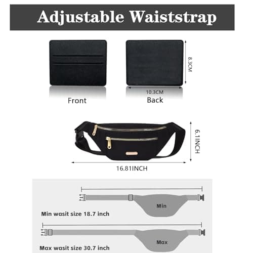 BAIYSFFG Fanny Pack Fashionable Waist Bag Unisex Fashion Waist Bag Casual Travel Bum Bag with 3 Zipper Pockets for Women Men Sports Running Hiking Jogging (Black) — view 2