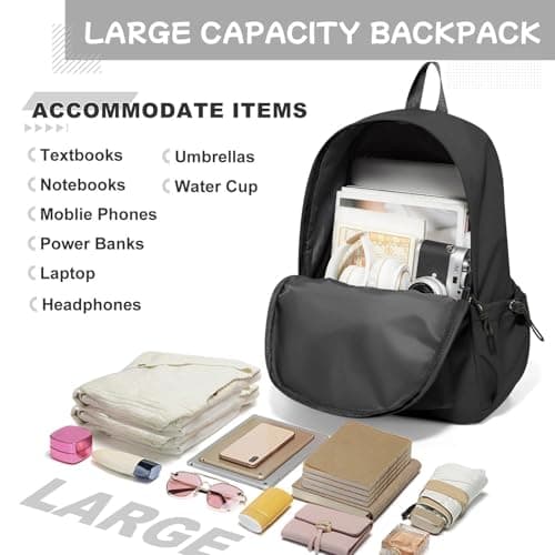 HYC00 School Backpack Secondary Girls Boys Water Resistant Womens Rucksack Backpack Casual Travel Daypacks, School Bags for Teenage Girls College Laptop Backpacks Work Students Back Pack, O1-Black — view 4