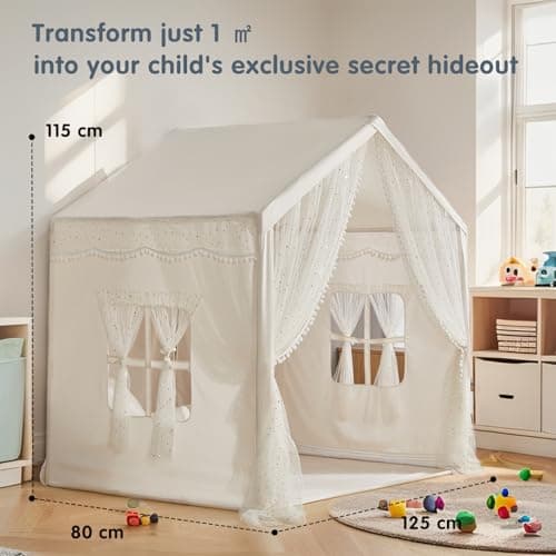 Kids Play Tent, Play Tent for Toddlers Age 3-12, Indoor Playhouse with Carry Bag, Safe PVC Frame & Breathable Cotton Canvas, Easy Setup, Encourages Imaginative Play (Beige) — view 5