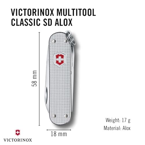 Victorinox Swiss Army Knife Classic Alox Pocket Knife, 5 Functions, Silver — view 3