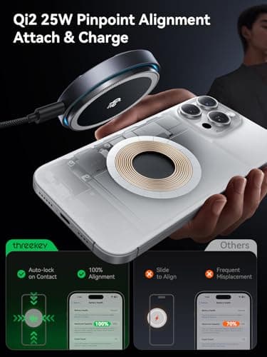 THREEKEY Qi2.2 25W Magnetic Wireless Charger, for iPhone 17-12 and AirPods — view 6