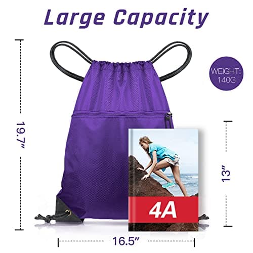 CHEPULA Drawstring Gym Bag, Large Sports Backpack String Swim Drawstring PE Bags for Women Men, Travel Beach School Bag with Waterproof (Purple) — view 2