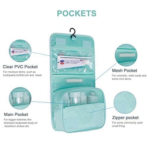 Hanging Travel Toiletry Bag,Wash Bag Portable Make Up Bag for Women,Large Capacity Cosmetic Bag Perfect for Travel/Daily Use（Sky Blue） — view 3