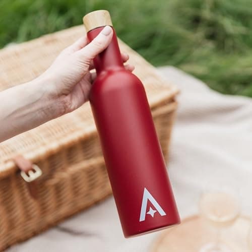 Insulated Travel Wine Bottle/Thermal Bottle Flask for Hot or Cold Drinks / 750ml Stainless Steel Screw Top (Red) — view 6
