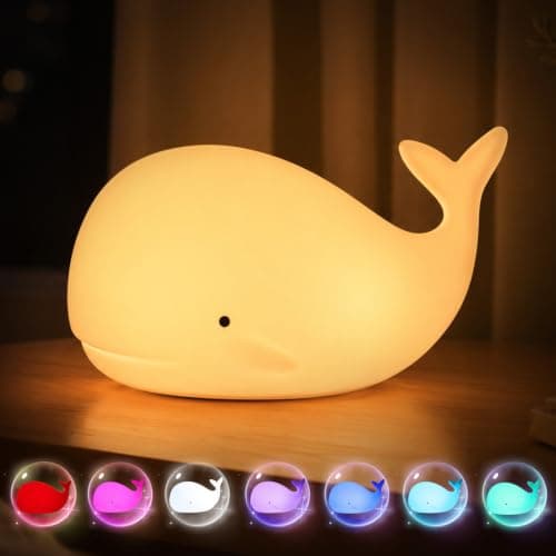 LOVERUIS Whale Night Light Children, 7 Colour Changing LED Portable Touch Baby Lamp, USB Rechargeable Silicone Animal Night Light for Children Nursery Toddler Girls Birthday Gift Room Decor (Whale) — view 3