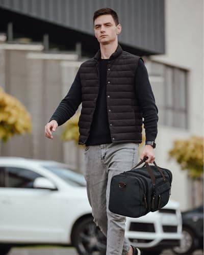 Outplea 40L Canvas Holdall for Men, Expandable Travel Duffle Bag, Vintage Weekend Bag Hand Luggage for Overnight Hospital Holiday, Black — view 5