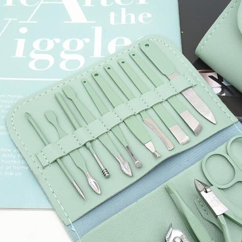 Manicure Set 16Pcs Nail Clippers Set Manicure Kit, Professional Stainless Steel Pedicure Kit with Luxurious Travel Leather Case, Nail Clippers for Women Men, for Home, Travel (Purple) — view 2