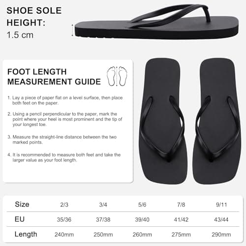 BBXWANG Unisex Flip Flops for Women Men Square Rubber Slip-Resistan Flip Flops Sandals for Shower Beach Pools (Black, Adult, Men, 7, Numeric Range, UK Footwear Size System, 8, Medium) — view 5