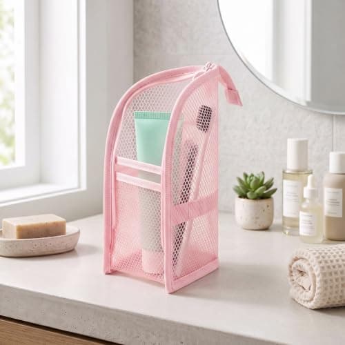 Travel Toiletry Bag Freestanding Large Capacity Waterproof Makeup (Pink) — view 5