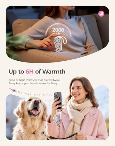 OCOOPA Rechargeable Hand Warmers 2 Pack, 0.6'' Ultra Slim, Fits in Gloves & Pockets, UL Certified, 3 Levels Heating Electric USB Hand Warmer, Gifts for Women Men Her Mum, UT5 Sway — view 5
