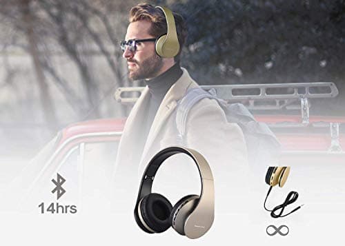 PowerLocus Wireless Bluetooth Over-Ear Stereo Foldable Headphones, Wired Headsets Noise Cancelling with Built-in Microphone for iPhone, Samsung, LG, iPad (Gold) — view 2