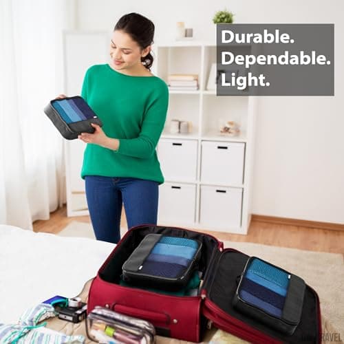 OW-Travel Packing Cubes for Suitcases, Black M/L, 5 Pcs with Mesh Zip Pouch — view 6