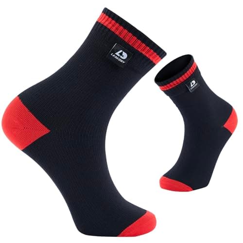LEAKDRY Waterproof Socks,Breathable,Lightweight,Hiking,Running,Fishing,Unisex (UK, Alpha, L, Regular, Regular, Black Red)