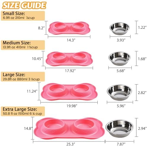 Hubulk Pet Dog Bowls 2 Stainless Steel Dog Bowl with No Spill Non-Skid Silicone Mat + Pet Food Scoop Water and Food Feeder Bowls for Feeding Small Medium Large Dogs Cats Puppies (M, Pink) — view 4