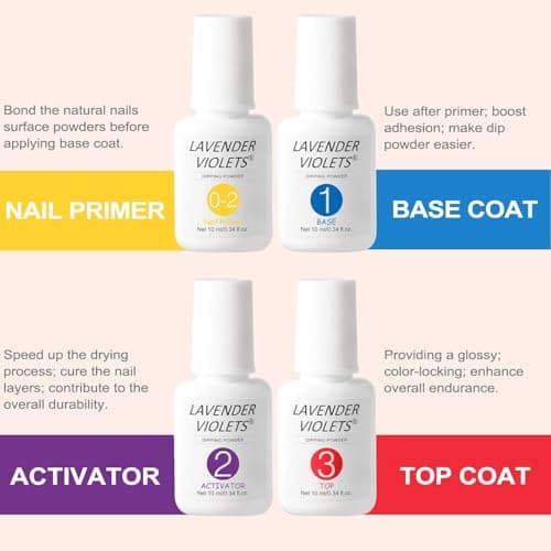 Lavender Violets Dip Powder liquid Set with Nail Primer, Activator, Base & Top Coat High Glossy & Long Lasting Starter Friendly Dipping Powder Nail Kit Essential Portability J781 — view 6