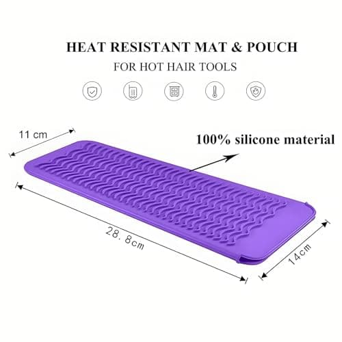 Heat Resistant Silicone Mat Pouch for Hair Straightener, Flat Iron & Hot Hair Tools, Home & Travel, Purple — view 3