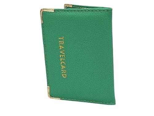 AlezyB - Green Travel Card Holder, Bus Pass, Credit Card & ID Card Holder, Soft Leather, Metal Corners, Unisex - Adult
