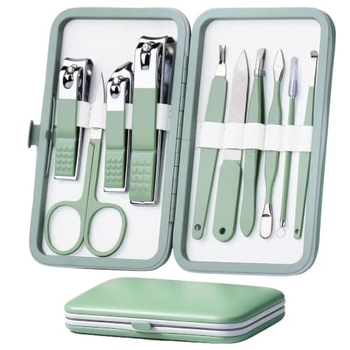 10 in 1 Manicure Pedicure Set, Stainless Steel Nail Clippers Kit with Scissors and Tweezers, Portable Travel Grooming Tools with Leather Case for Men and Women, Professional Nail Care Gift Set