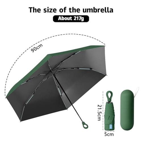 Detontek 6 Ribs Mini Travel Umbrella, Mini Folding Umbrella, Small Umbrella, Pocket Umbrella, Umbrella With Buckle Handle, Dual Purpose, With Storage Box (Dark Green) — view 2